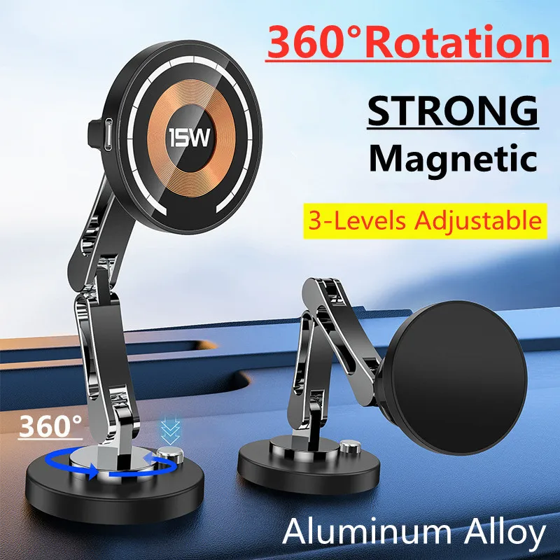 Wireless Car Charger Mount Fast Charging - 磁気カーホルダー,ワイヤレス充電器,磁気マウント,急速充電ステーション,iPhone 15, 14, 13, 12用