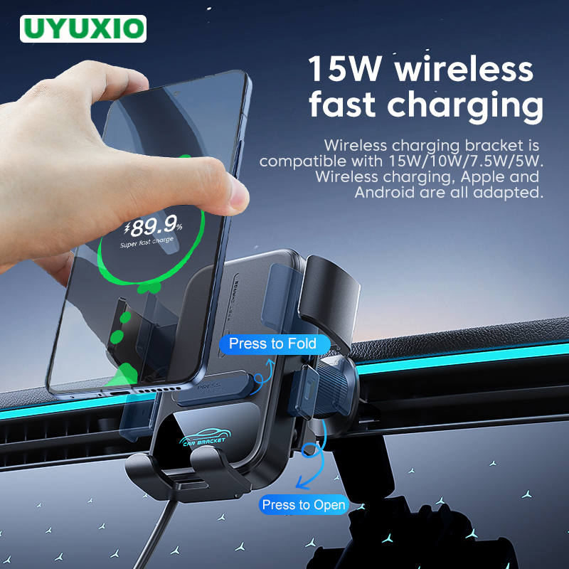 Magnetic Phone Holder For Car Vent - UYUXIO エアベント車載ホルダー 15W急速充電 ワイヤレスカーチャージャー 手動クランプ式 サムスン、Androidフォン、iPhone対応
