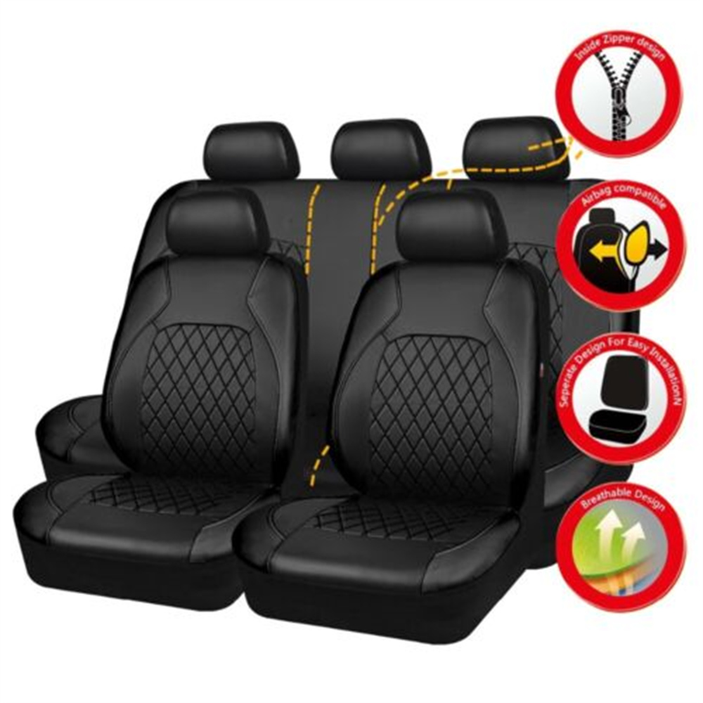 Leather Car Seat Covers Full Set Universal - ユニバーサルカーシートカバーセット PU レザー車両クッションフルサラウンドプロテクターパッドアンチスクラッチフィットセダン Suv ピックアップトラック