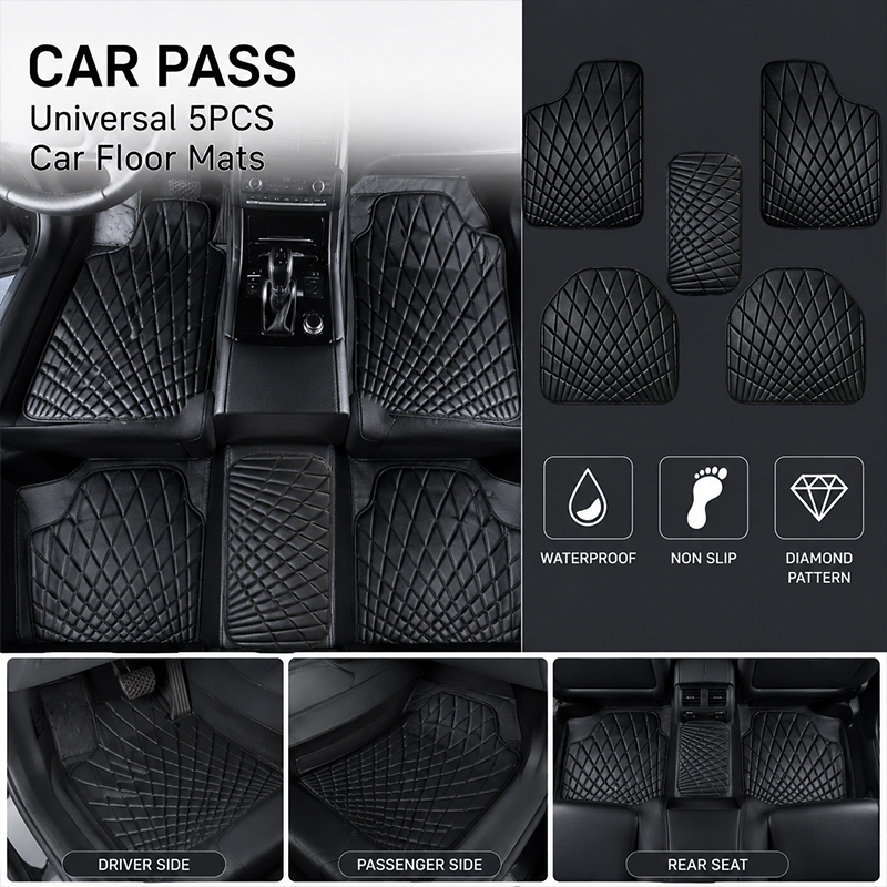 Car Floor Mats Universal Waterproof Leather - CAR PASS ユニバーサル 5ピース レザー製カーフロアマット 防水