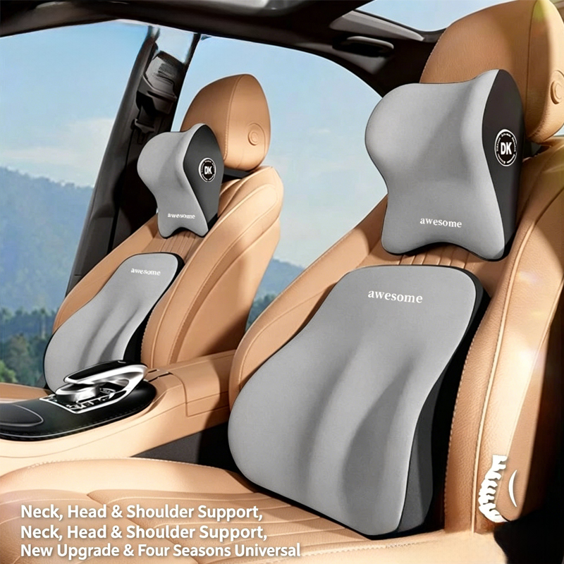 Memory Foam Car Neck Pillow Lumbar Support - 車用ネックピロー＆ランバーサポートセット プレミアムメモリーフォームヘッドレスト 運転席用 人間工学に基づいた背中クッション 腰痛緩和