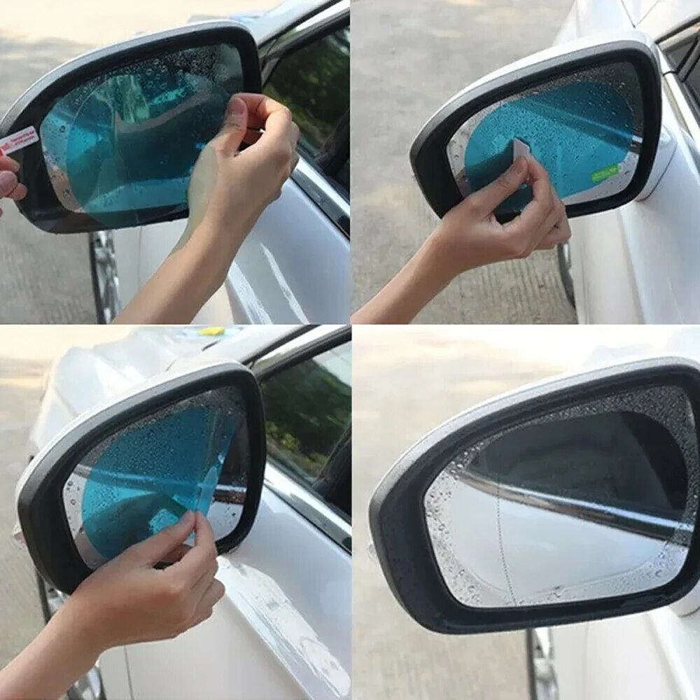 Anti Glare Car Rearview Mirror Film - 2枚入り、汎用タイプ、曇り止め・反射防止・防水加工済み、車用リアビューミラー用トリムフィルム、外装部品、カーガラスアクセサリー。