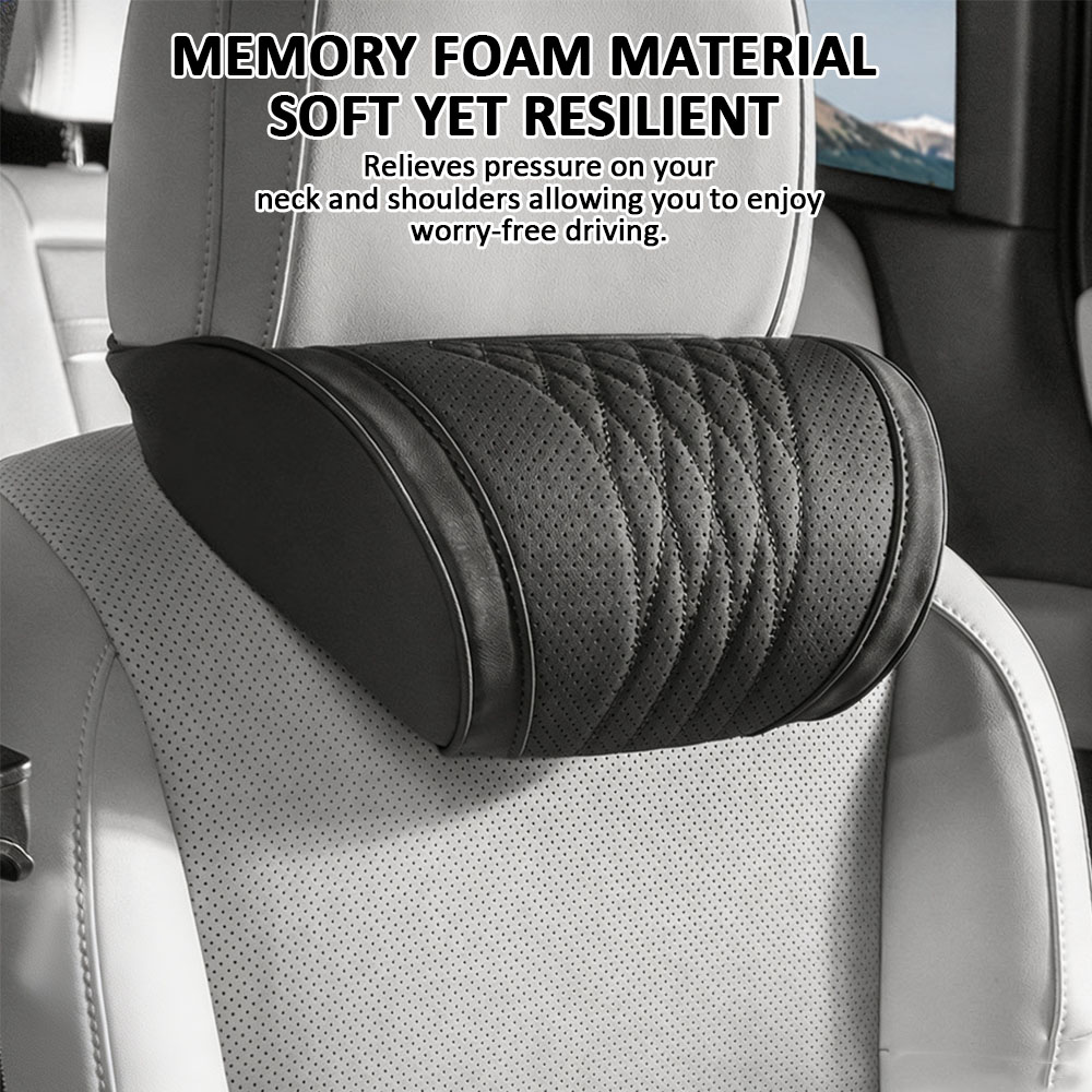 Memory Foam Car Neck Pillow Lumbar Support - 豪華な低反発車のヘッドレストクッション模造ナパレザーソフトで通気性のあるシートネックピローカーシートアクセサリー