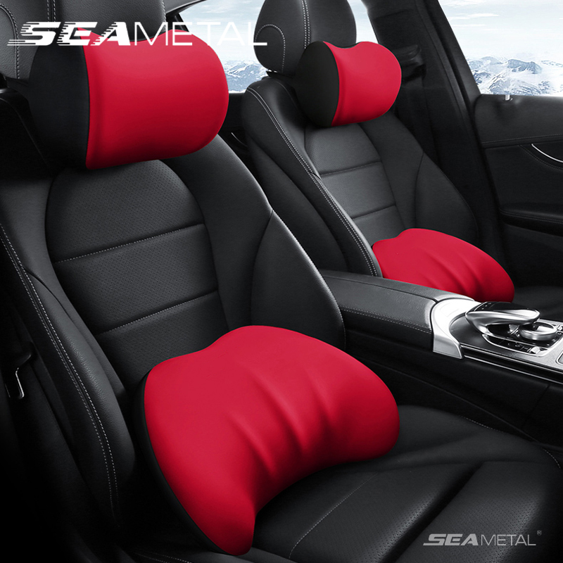 Memory Foam Car Neck Pillow Lumbar Support - Seametal-車のヘッドレストピロー、人間工学に基づいた腰部サポート、超ソフト、メモリーフォーム、ネックピロー、通気性、取り外し可能なカバー、痛みの緩和