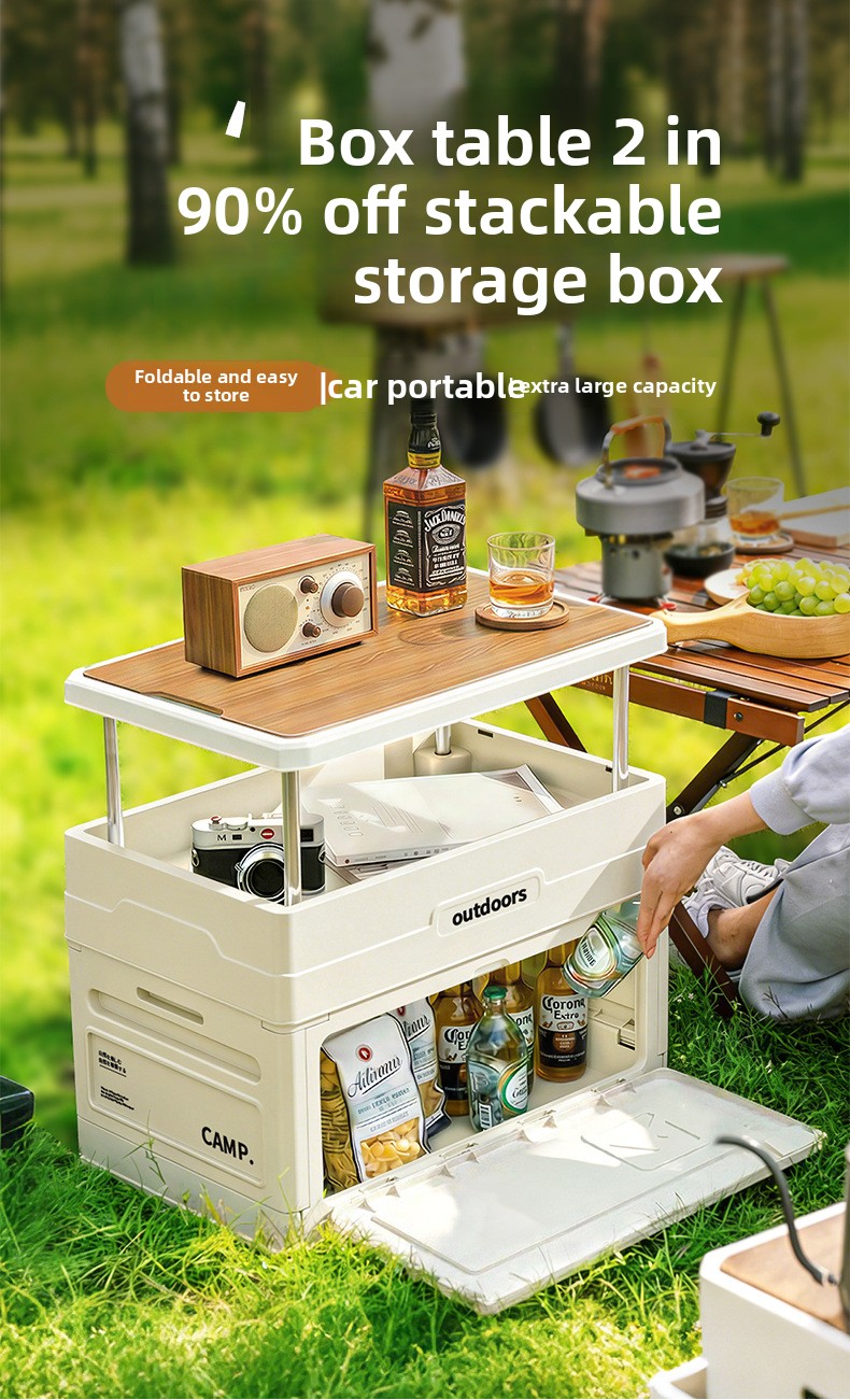 Car Trunk Organizer Foldable Storage Box - キャンプ用折りたたみ収納ボックス 木製蓋付き ドアテーブルチェアセット 車のトランクオーガナイザー アウトドア ハロウィン用