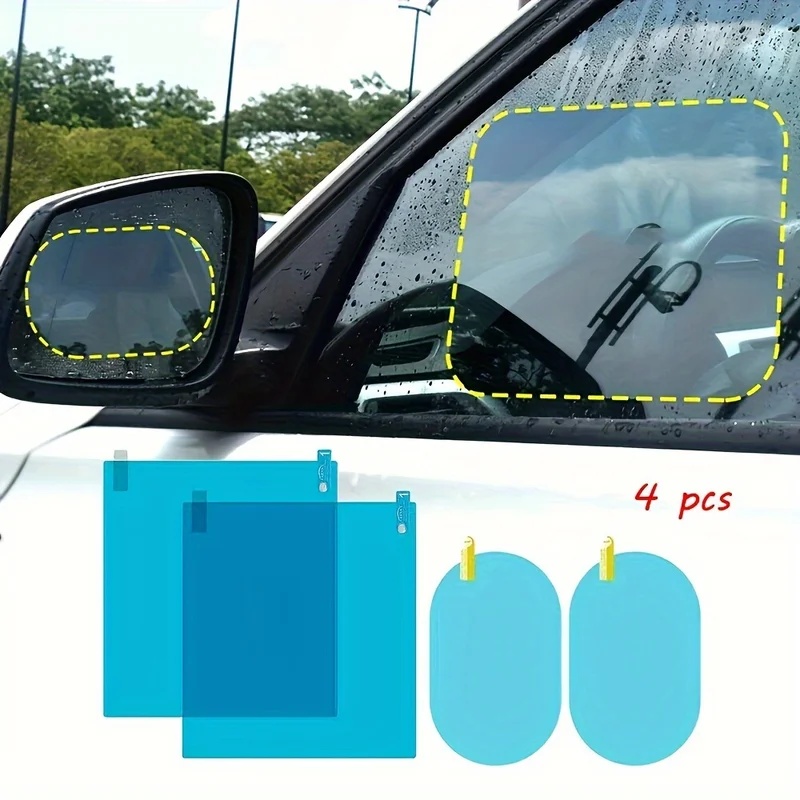 Anti Glare Car Rearview Mirror Film - 4枚入り 車用バックミラー保護フィルム サイドウィンドウステッカー、防曇・防雨・防水ミラーフィルム クリアナノコーティング