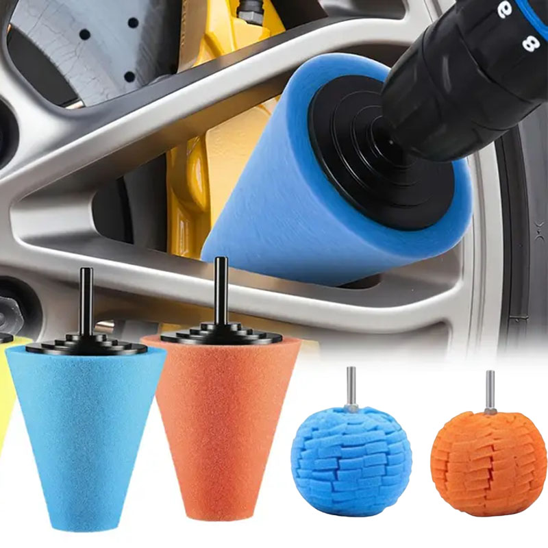 Car Care - 車のドリル研磨スポンジパッドキット ハブ研磨パッド 金属コーン研磨ボール リムクリーニング用 自動車ディテーリングケアツール