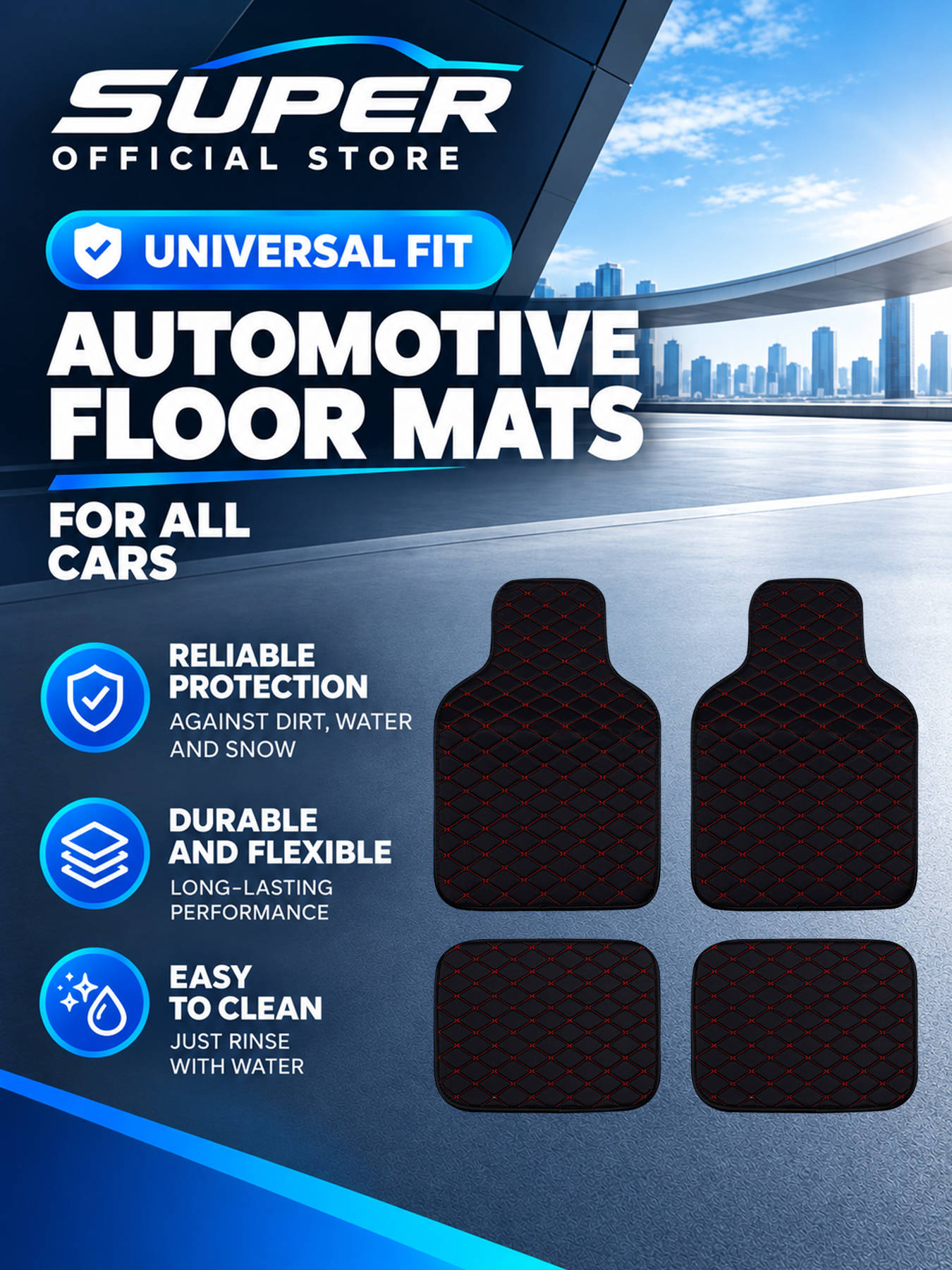Car Floor Mats Universal Waterproof Leather - カー用フロアマットフルセット。あらゆる車種に対応し、滑り止め加工、防水仕様、全天候対応。SUVやセダンなどの車内アクセサリーとして最適。