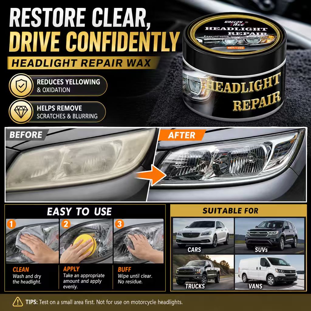 Car Scratch Repair Polishing Wax Paste - カーヘッドライト用補修ワックスペースト 100g。黄ばみ、酸化、傷を除去し、透明度を回復。手軽にDIYで車のヘッドライトを修復できます。