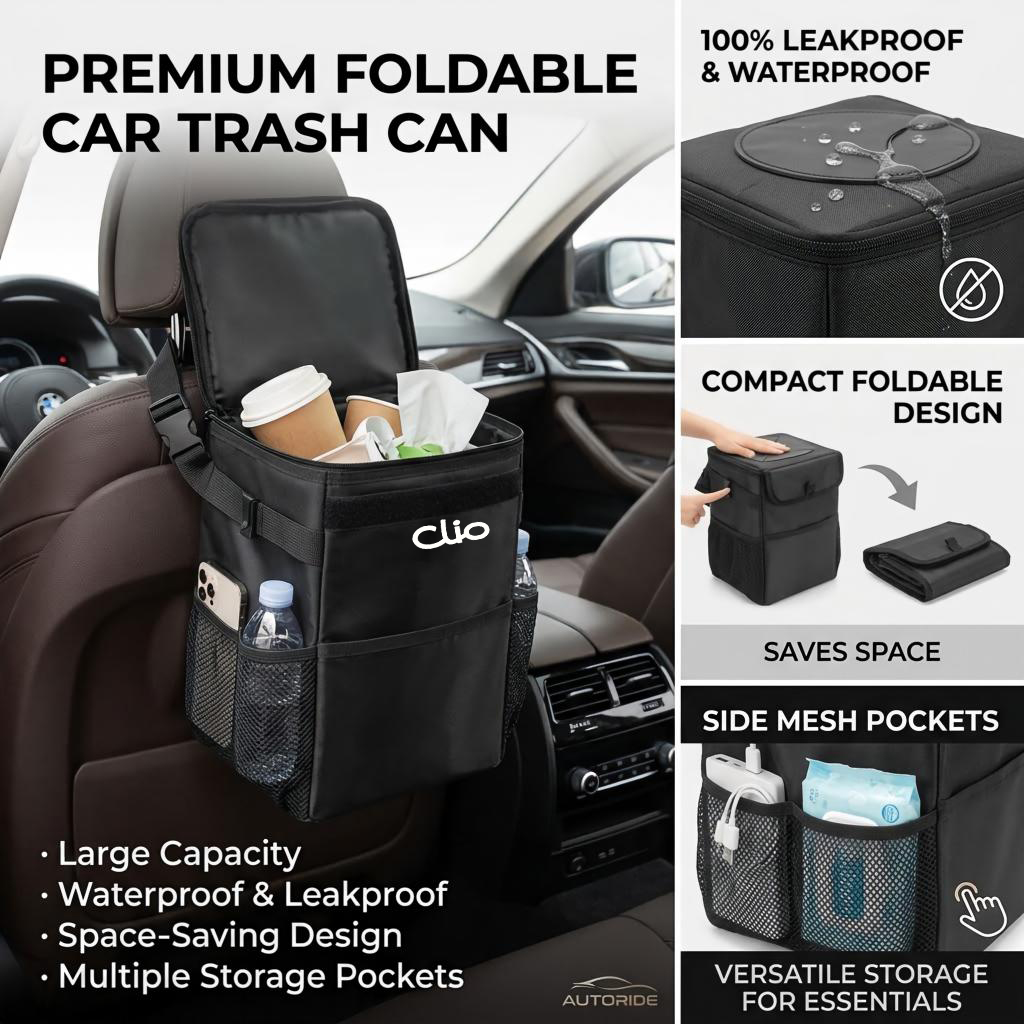 Waterproof Car Trash Can With Lid - 防水仕様の車載用ゴミ箱収納バッグ。取り外し可能で持ち運び可能な車内収納バッグ。スキャンイック・メガーヌ2、3、4、5、GT、クリオRS、MK4、エンブレムに対応。