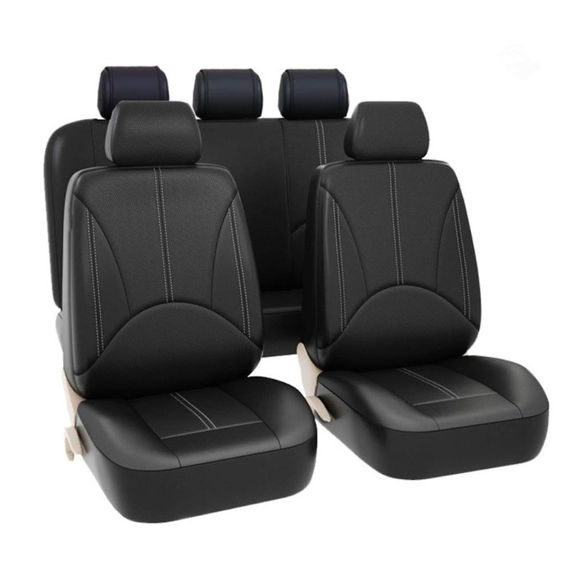 Leather Car Seat Covers Full Set Universal - ユニバーサルブラックPUレザーカーシートカバーフルセット4/9ピース自動車内装防塵プロテクターアクセサリー