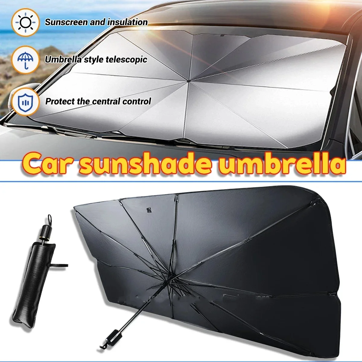 車用傘型サンシェード、フロントガラス用フロントカバー、折りた - Car Sunshade Windshield Umbrella Foldable のレビューと価格