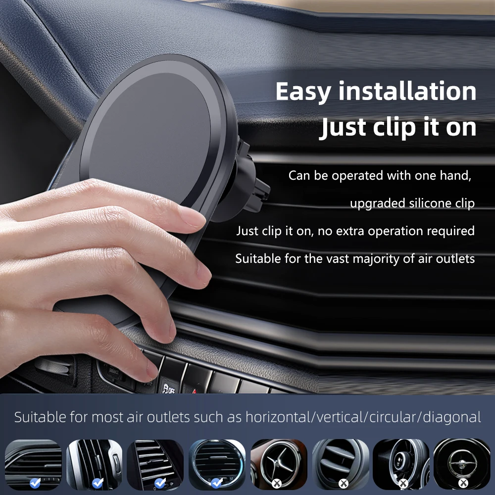 ミニ磁気ワイヤレス車載充電器 エアベント式スマホホルダー M - Magnetic Phone Holder For Car Vent のレビューと価格