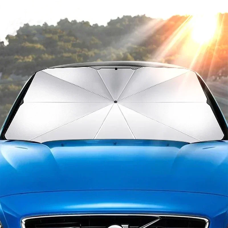 折りたたみ式車用サンシェード傘、銀色の接着剤UVカット断熱ポ - Car Sunshade Windshield Umbrella Foldable のレビューと価格