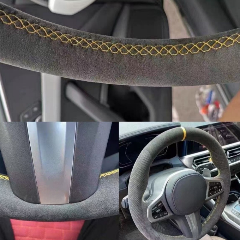 カスタマイズ滑り止めレザースエードMスポーツM3 E90 E - Car Steering Wheel Cover Anti Slip Breathable のレビューと価格