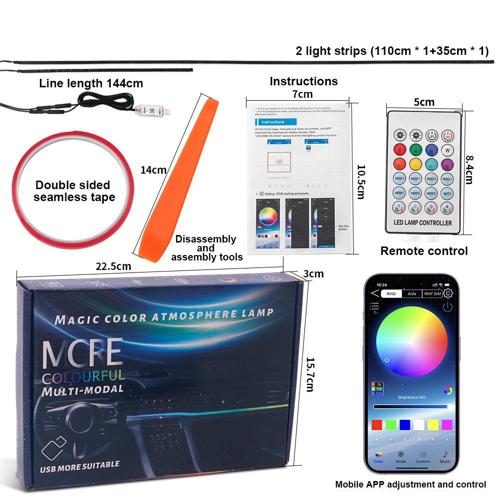 車のLEDアンビエントライト,ダッシュボードライト,隠しアプ - Led Ambient Interior Car Lights App Control のレビューと価格