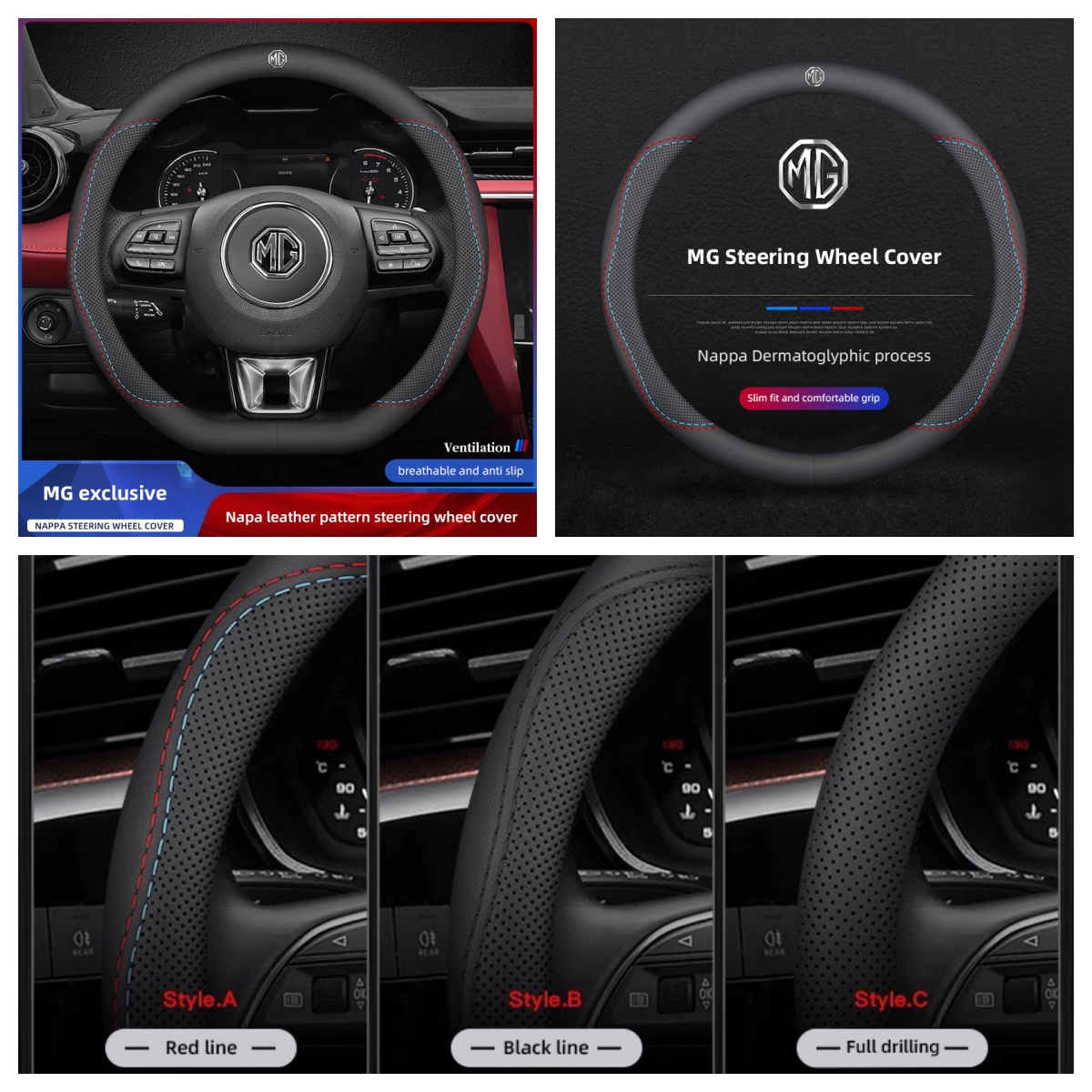 1個入りナパレザー製車用ステアリングホイールカバー MG4  - Car Steering Wheel Cover Anti Slip Breathable のレビューと価格