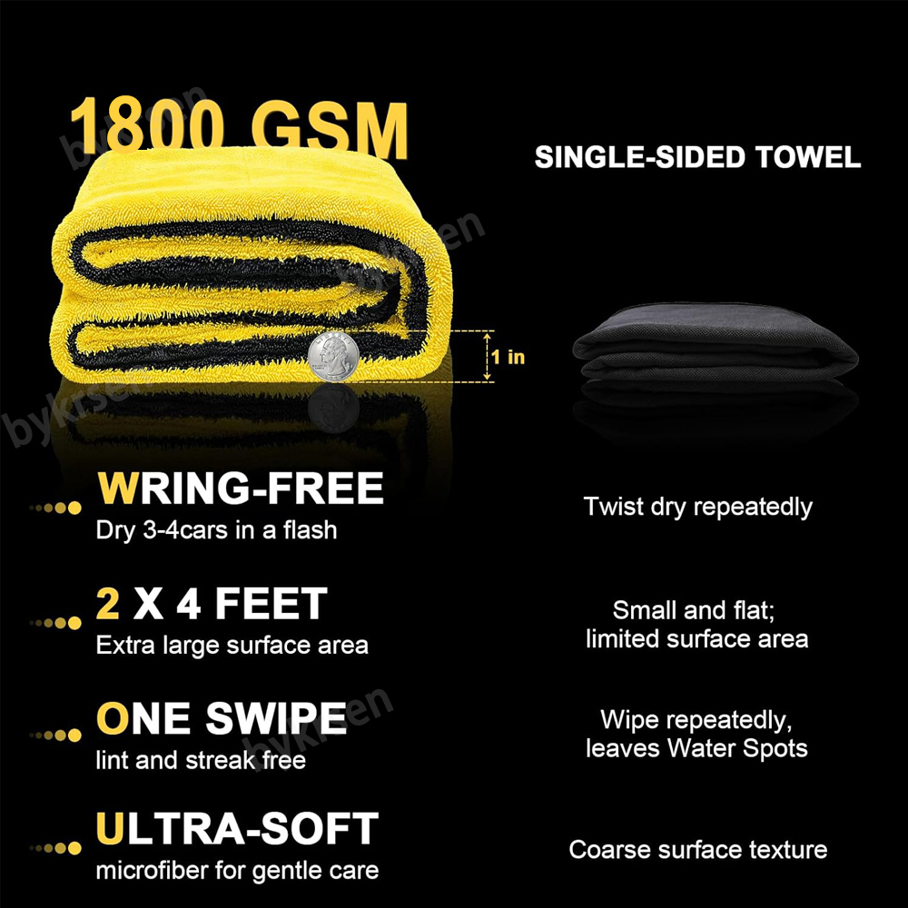 1800GSMの特大マイクロファイバー製洗車タオル。超吸収性 - Microfiber Car Drying Towel Super Absorbent のレビューと価格